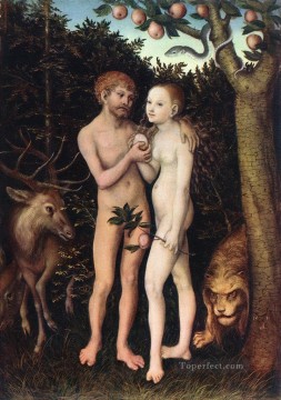 アダムとイブ 1533 年の宗教的なルーカス・クラナハ長老のヌード Oil Paintings
